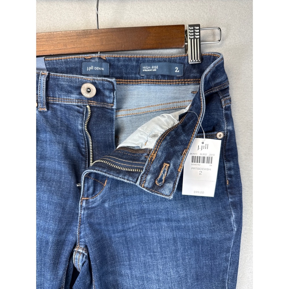 NWT J. Jill Denim High Rise Straight Leg Portside Wash Jeans Size 2 R‎ Academia - Picture 3 of 13